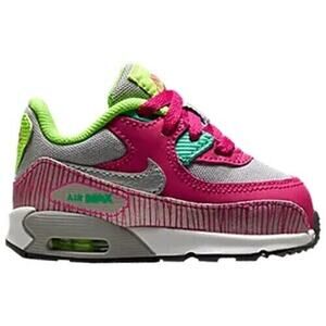 Girls 2015 Nike Air Max 90 Wolf Grey Lime Pink TD Toddler 408112-021 SIze 6C
